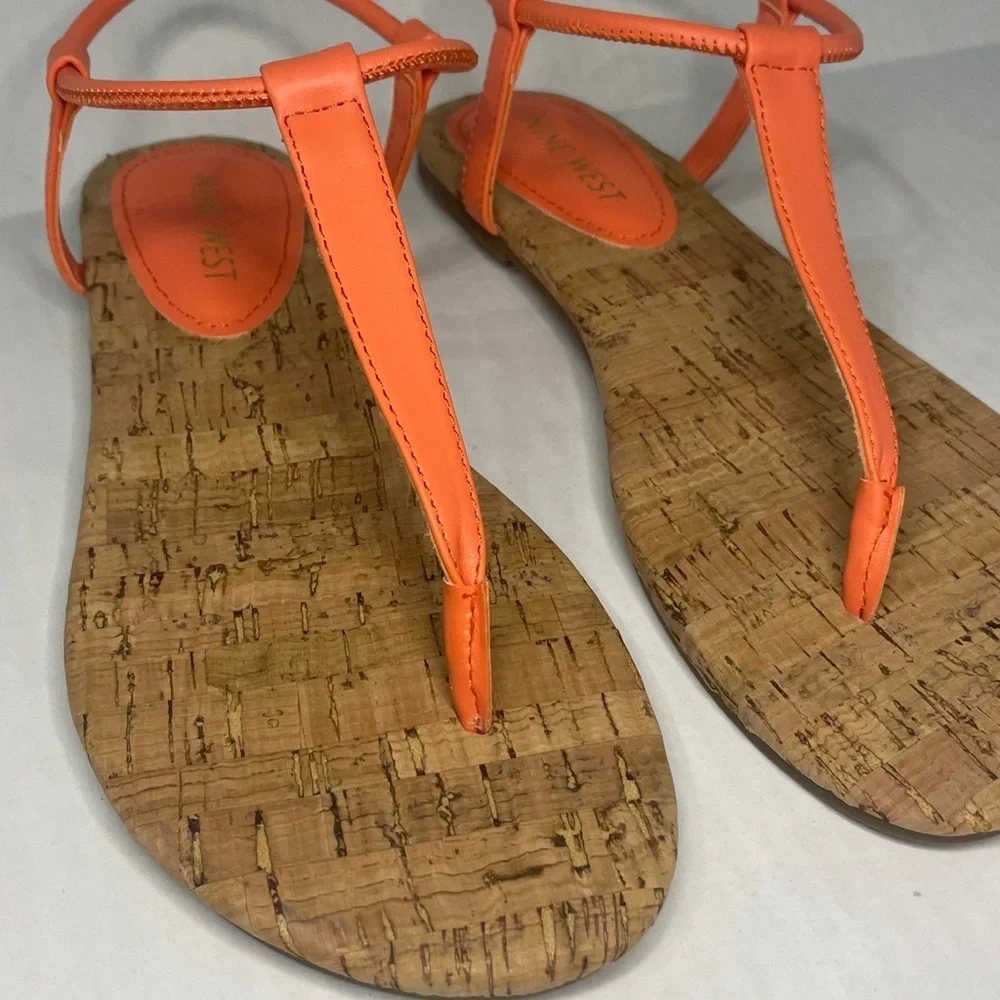 Nine West Bassie Coral Orange Sandals Minimalist Design Size 6.5